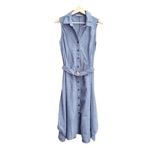 Chambray Blue Gray and White Sleeves Button-down Dress with Belt, Size Small